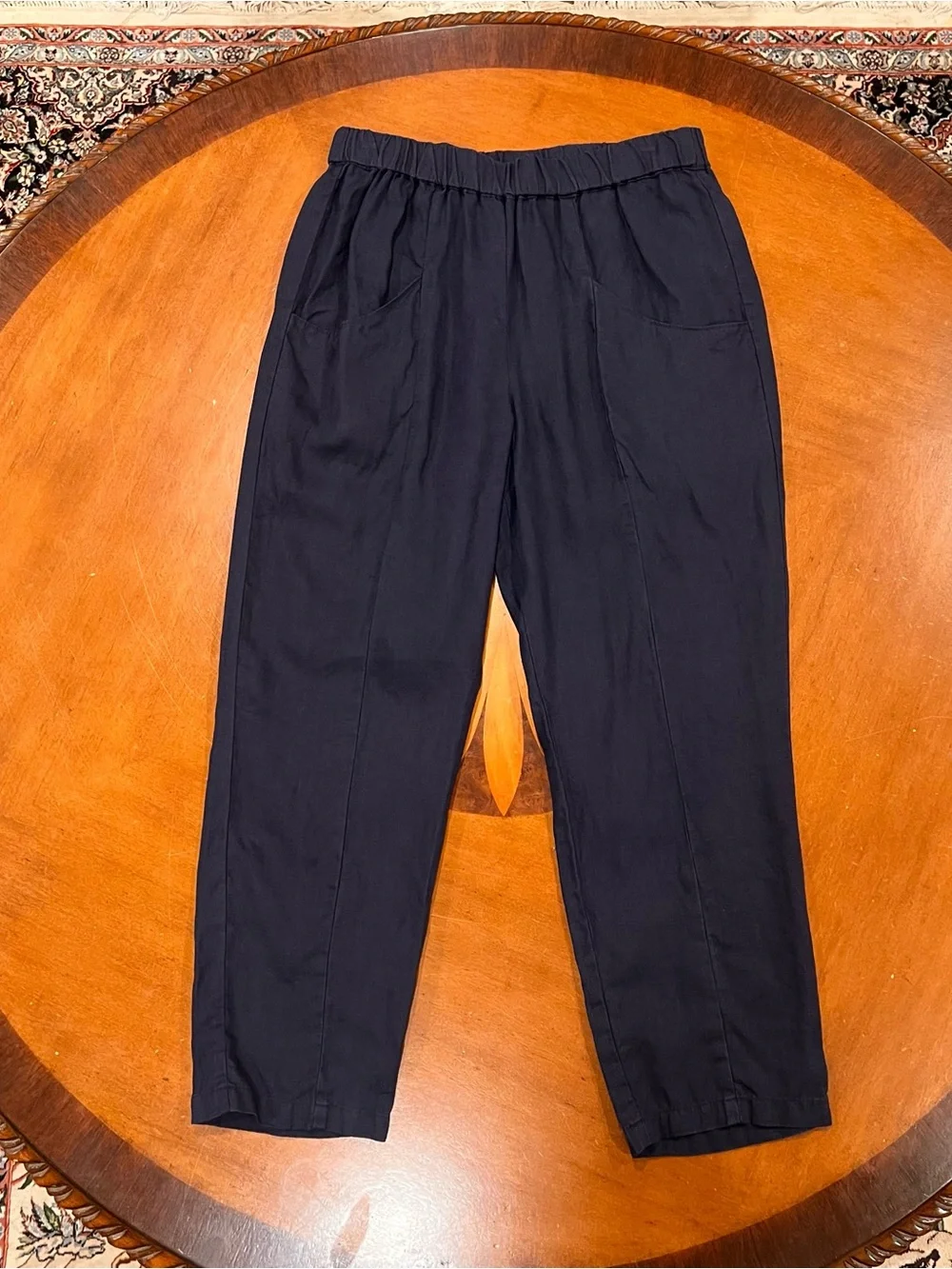 Quince Women’s 100% European Linen Flax Pull-On Pant Medium Navy Relaxed Fit